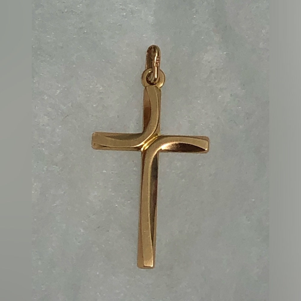 Vintage Signed 14K Yellow Gold Modernist Cross Pendant